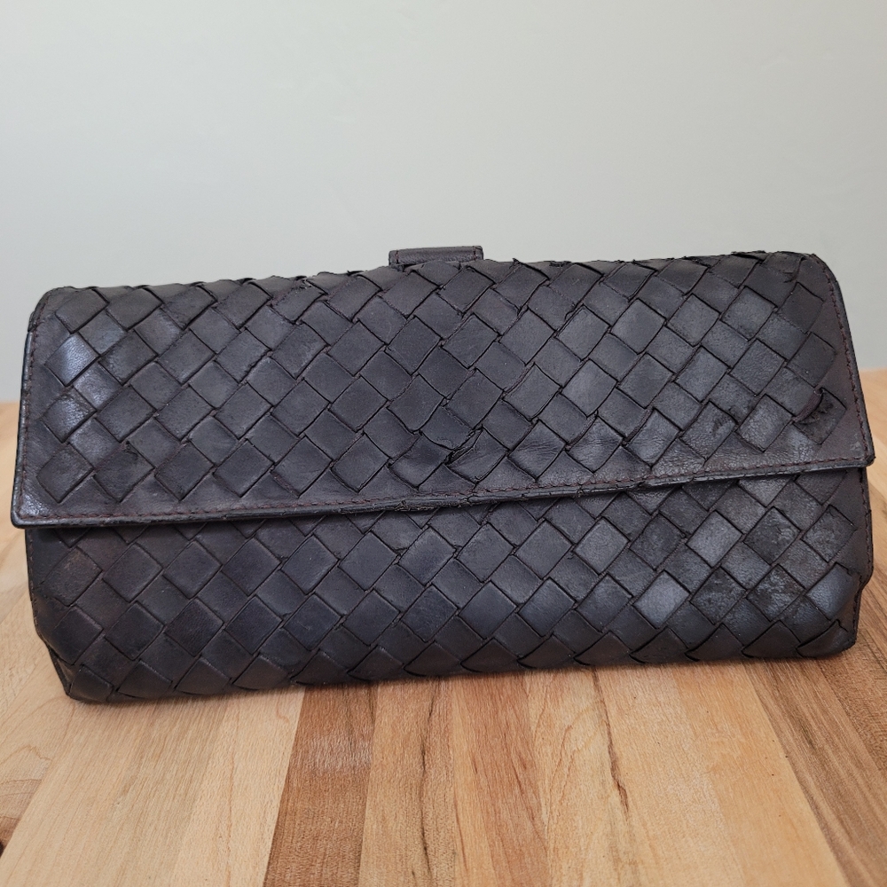 Long Chocolate Brown Woven Leather Wallet, Bottega Veneta - PROJECT REHAB PIECE
